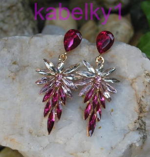 Náušnice štrasové červené ružové strieborné brúsené sklo