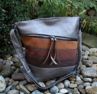 Kabelka šedá hnedá tehlová koňaková dlhé ramienko