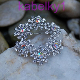 Brošňa strieborná kvetiny brúsené sklo vintage