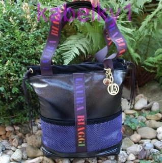 Kabelka čierna fialová s farebnými rúčkami LAURA BIAGGI