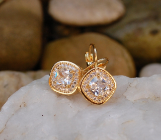 Náušnice zlaté brúsené sklo štras 