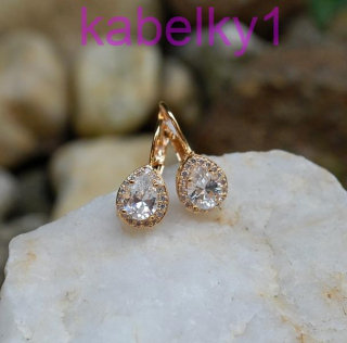 Náušnice slzy zlatá farba brúsené číre sklo 