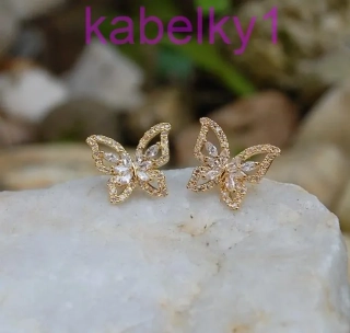 Náušnice zlatý motýlik brúsené sklo 