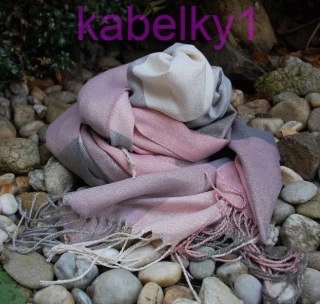 Šál krémový smotanový ružový zlatá nitka 