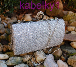 Kabelka strieborná štrasová plesová ozdobné zapínanie