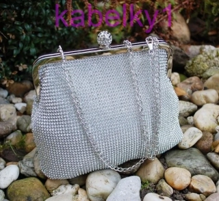 Kabelka strieborná štrasová plesová retiazka