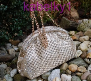 Kabelka zlatá brúsené sklo plesová zlatá retiazka