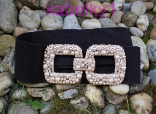 Opasok čierny pružný zlatá pracka perličky strieborný štras  