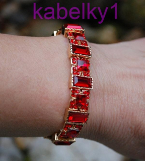 Náramok červený zlatý brúsené sklo 