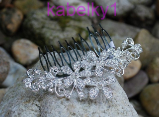 Ozdobná strieborná spona hrebeň brúsené sklo 