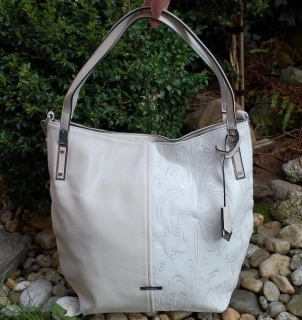 Kabelka smotanovo biela vyšívané kvety strieborné kovanie