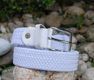 Opasok unisex biely pletený pružný strieborné kovanie