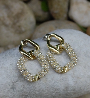 Náušnice zlaté brúsené sklo striebornej farby perličky 