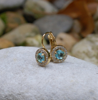 Náušnice modré strieborné brúsené sklo 