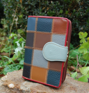 Dámska kožená peňaženka kovový patent multicolor