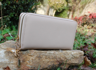 Peňaženka krémová matná zlaté ozdobné zipsy