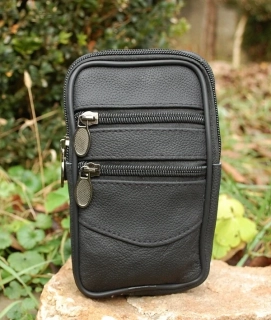 Pánska čierna matná kožená taška na opasok