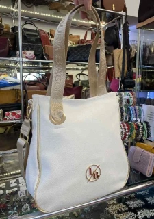 Kabelka biela so zlatým lemom dlhé ramienko Laura Biaggi