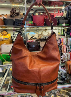 Kabelka hnedá koňaková crossbody tmavé kovanie