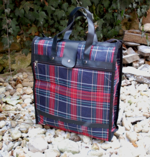 Nákupná taška károvaný vzor modrá červená čierna