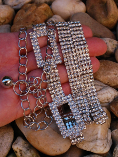 Opasok štrasový strieborný štyri rady obdĺžniky brúsené sklo